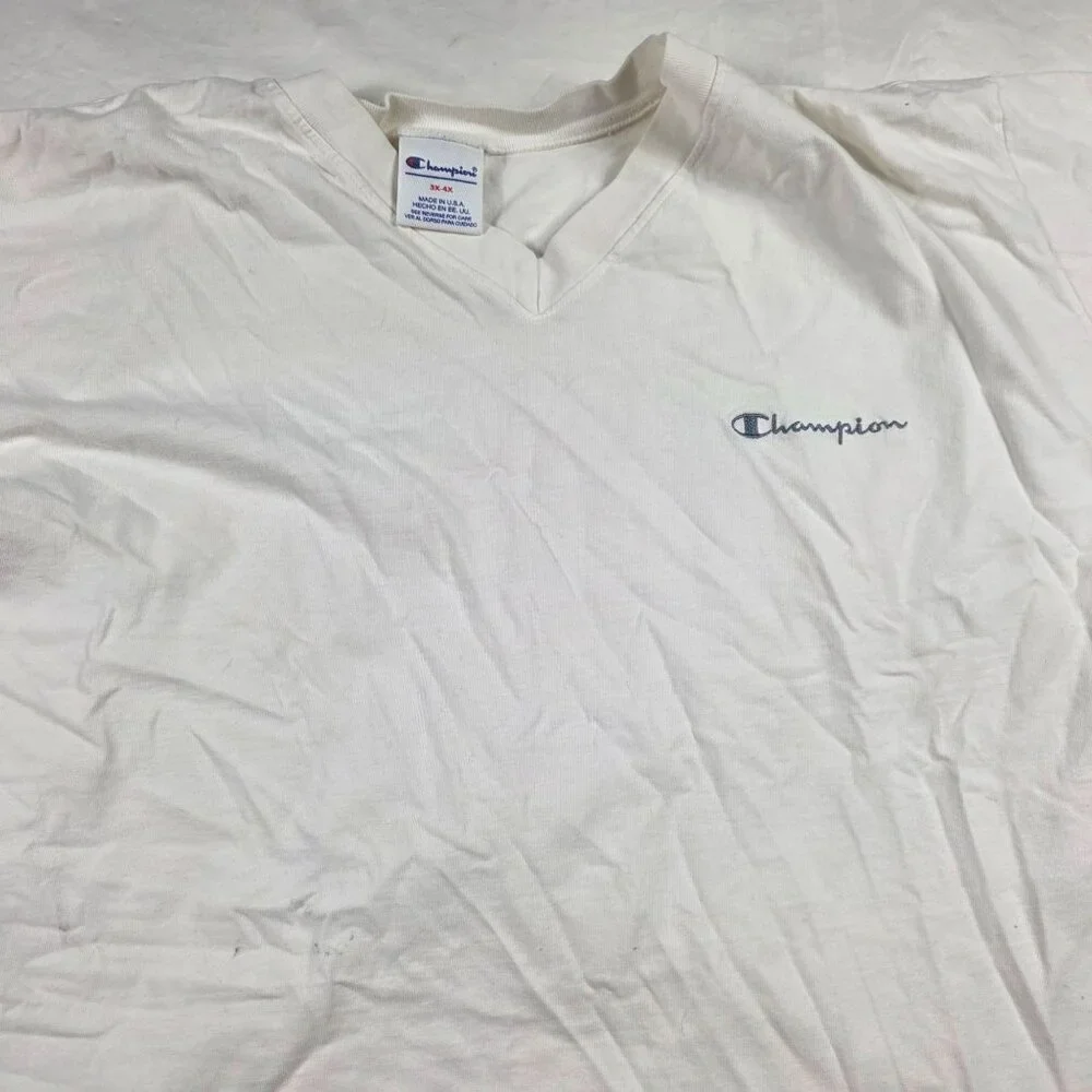 Vintage Champion Mens 3X-4X White Short Sleeve T-Shirt Made in USA Casual - Picture 8 of 12